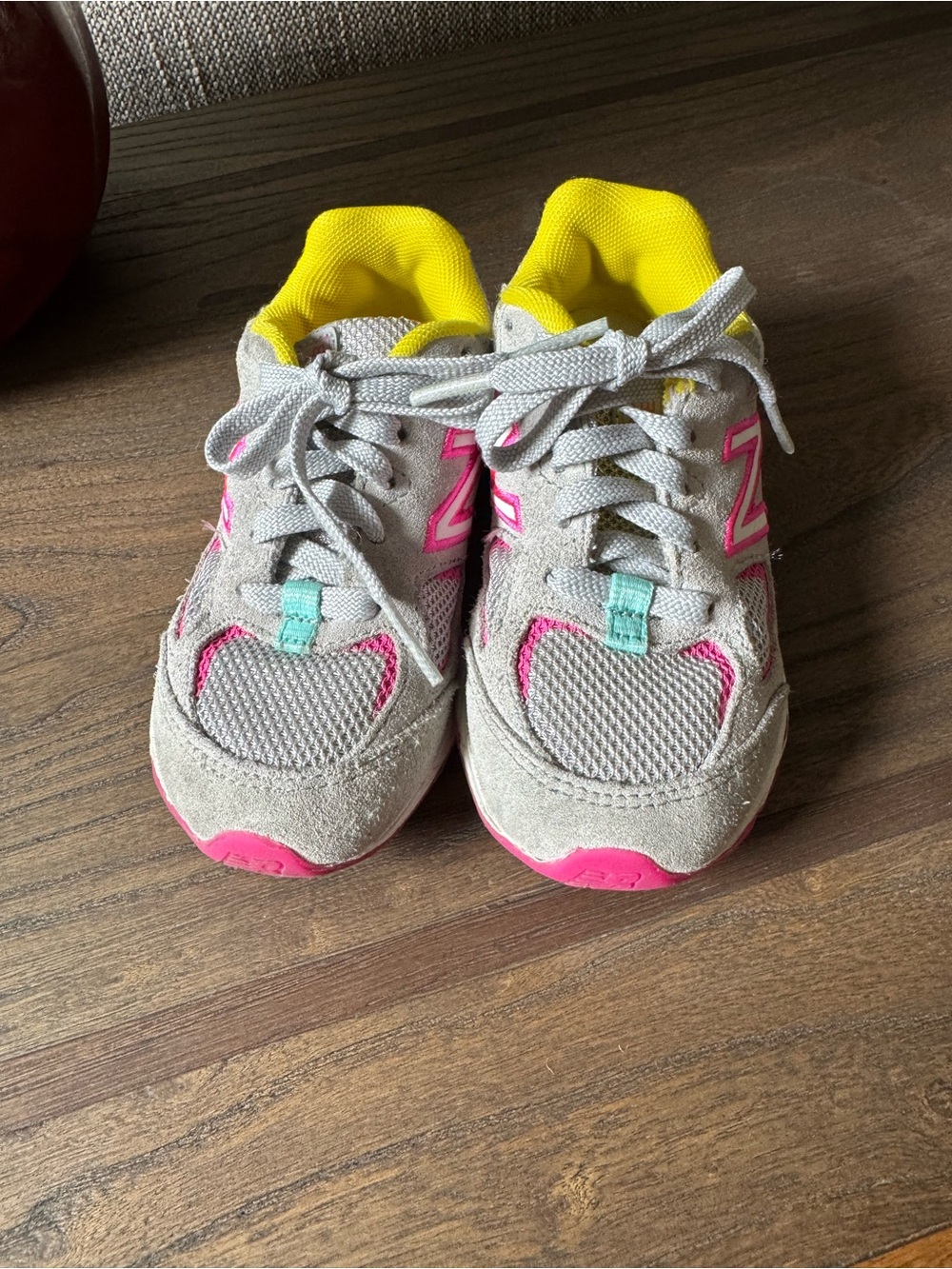 New Balance 888v2 Toddler Gray and Pink Sneakers with Yellow Lining